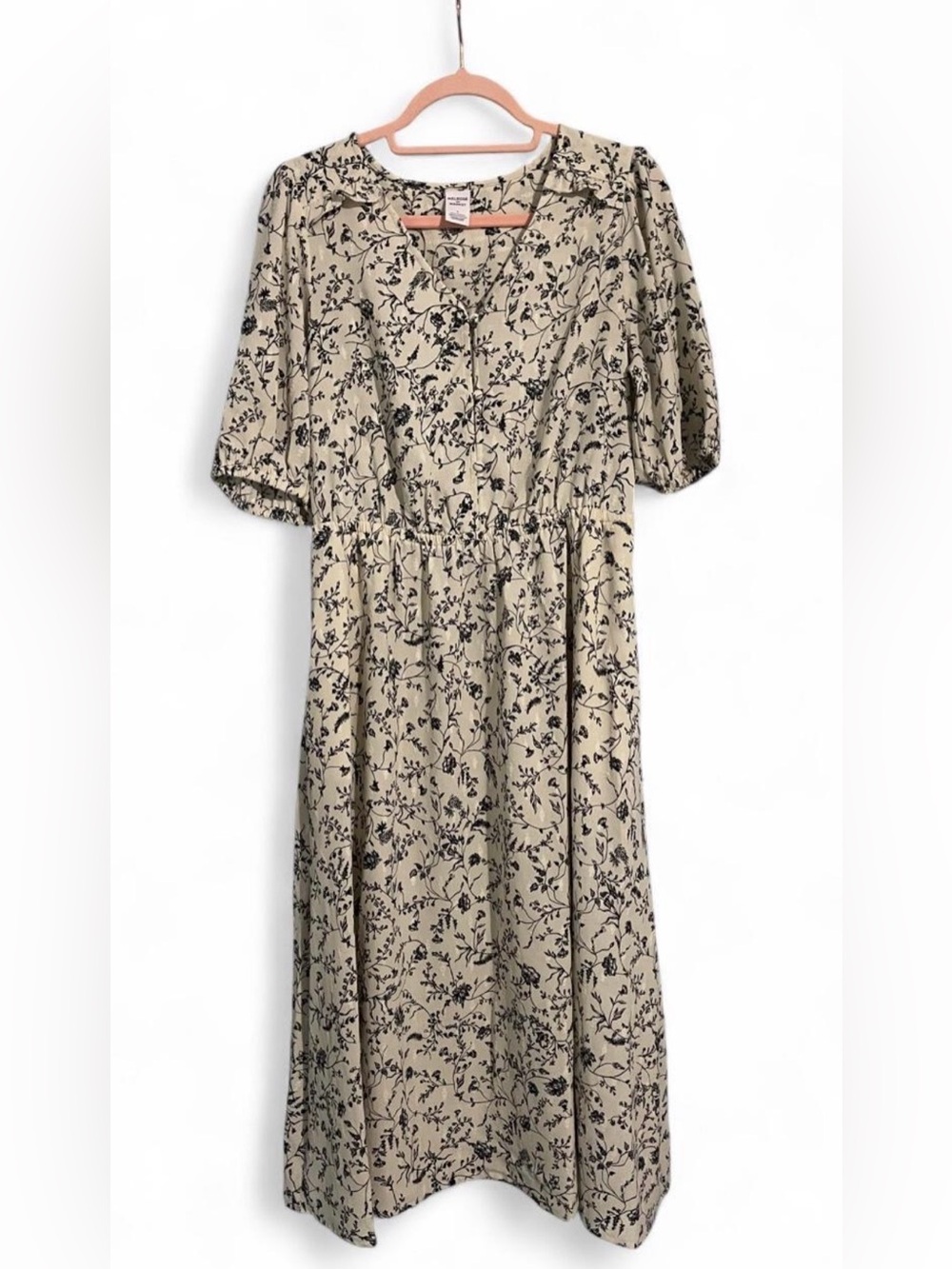 Melrose and Market Cream Dress with Black Botanical Print